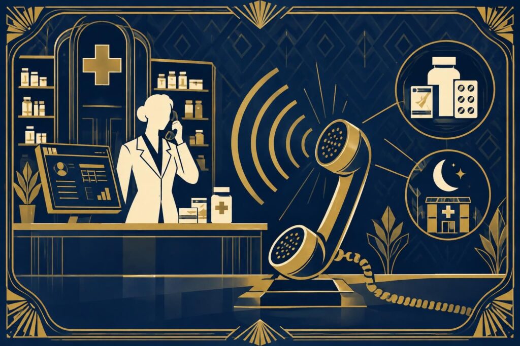 automatisez les appels de votre pharmacie avec une voix ia : informations sur les produits, horaires et pharmacie de garde, 24 h/24 par téléphone.